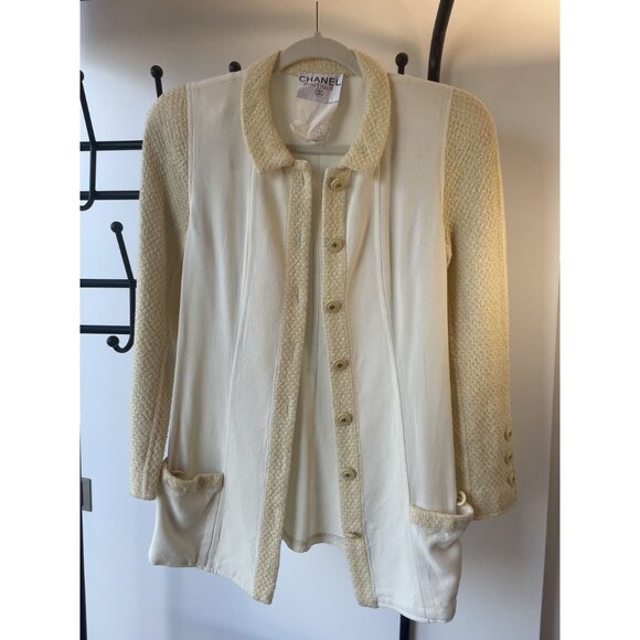 Chanel Womens Ivory Wool & Cotton Textured Button-Up Blazer Jacket Size M - Picture 2 of 16